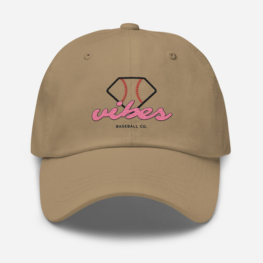 Diamond Vibes Baseball Dad Hat with Classic Pink Logo