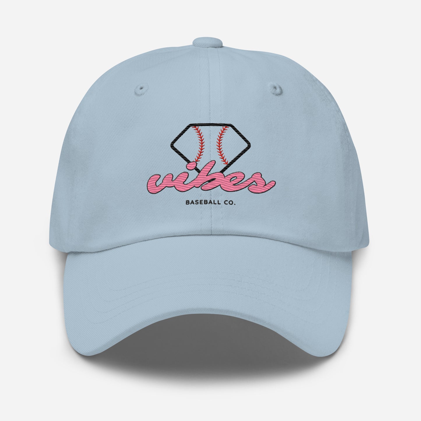 Diamond Vibes Baseball Dad Hat with Classic Pink Logo