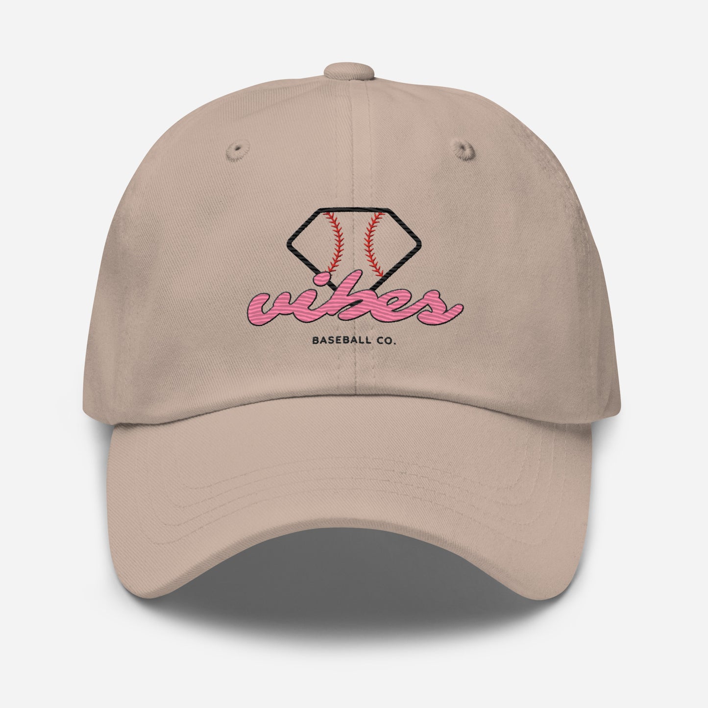 Diamond Vibes Baseball Dad Hat with Classic Pink Logo