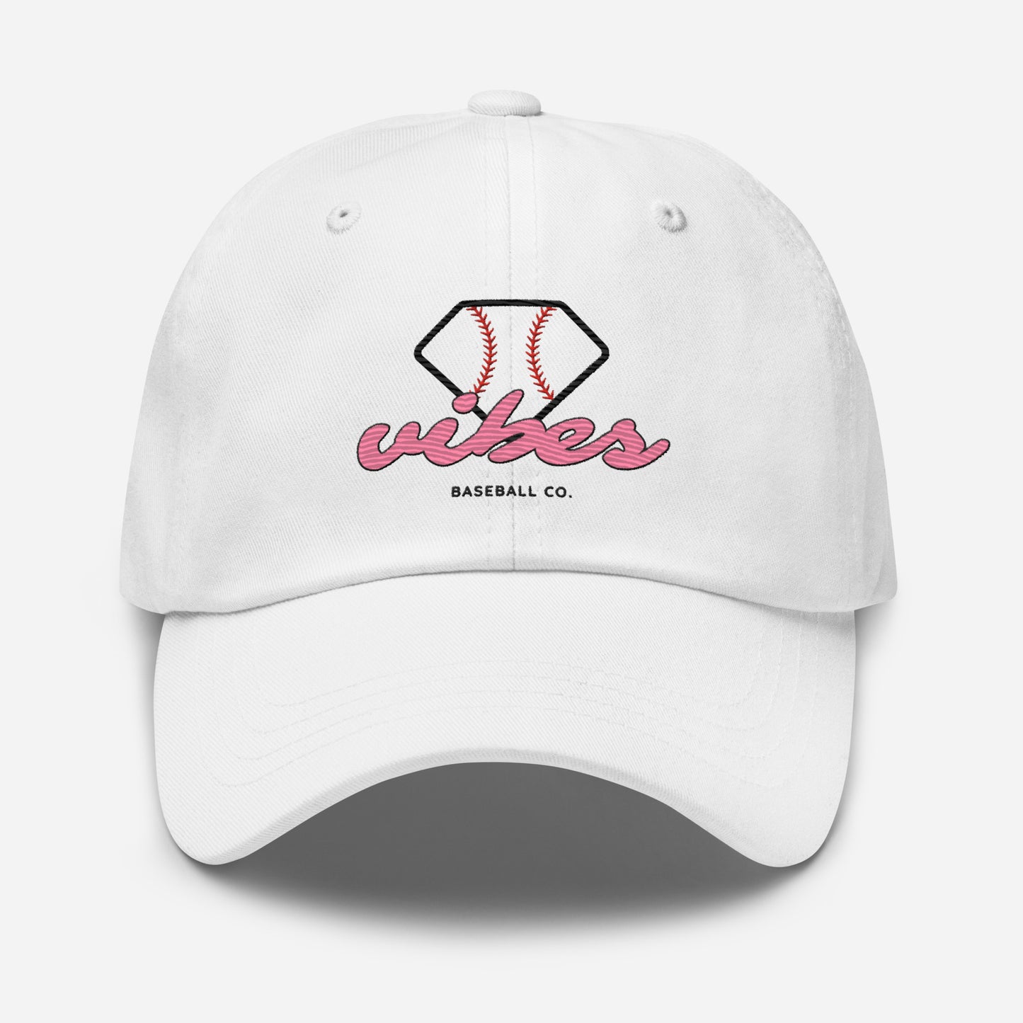 Diamond Vibes Baseball Dad Hat with Classic Pink Logo