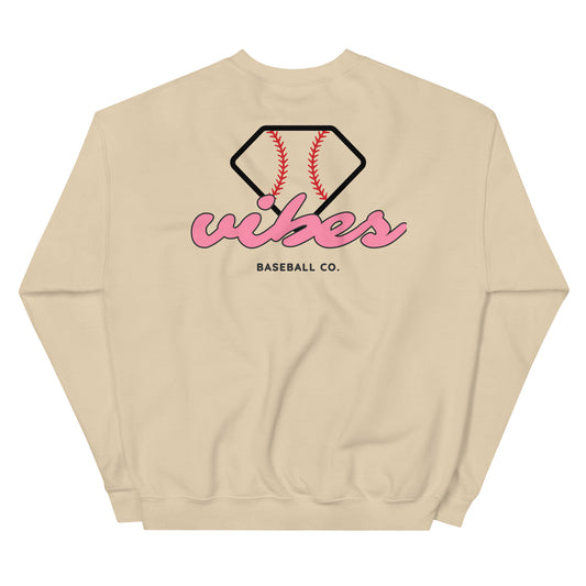 Diamond Vibes Baseball Classic Pink Logo Crewneck Sweatshirt