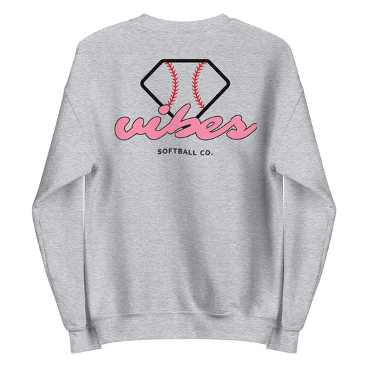 Diamond Vibes Softball Classic Pink Logo Crewneck Sweatshirt